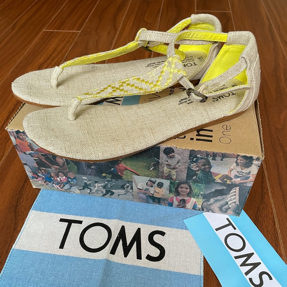 TOMS Playa Sandals Yellow Burlap - Picture 1 of 5